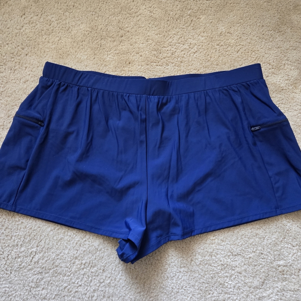 NWOT Coastal Cove swim shorts navy blue elastic waist plus size 20W zip pockets